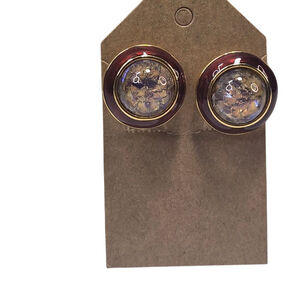 Vintage Joan Rivers Clip On Earrings Brown Gold Enamel Round Domed Sparkle